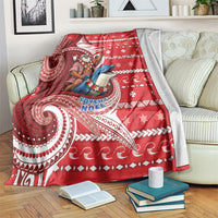 Wallis And Futuna Christmas Blanket Santa Riding Ocean Dolphin DT05 Red - Polynesian Pride