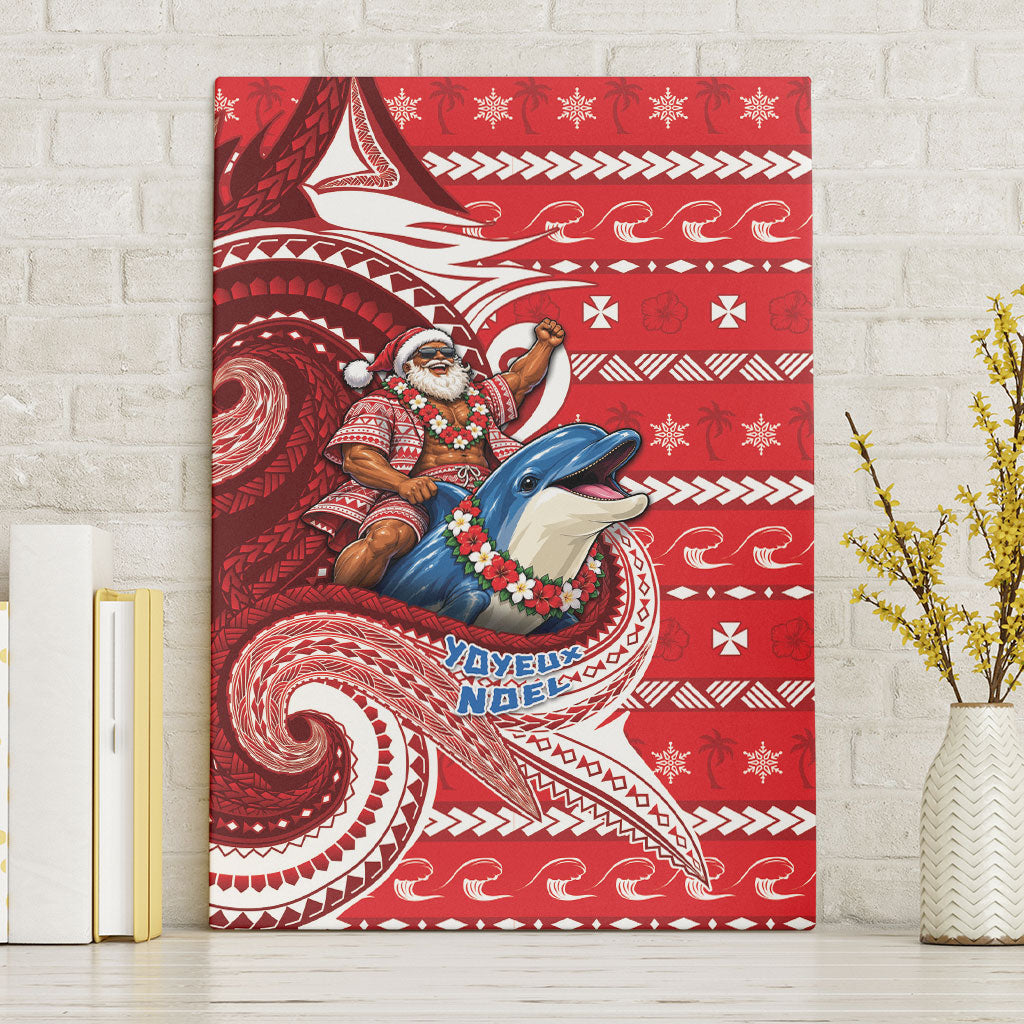 Wallis And Futuna Christmas Canvas Wall Art Santa Riding Ocean Dolphin DT05 Without Frame Red - Polynesian Pride