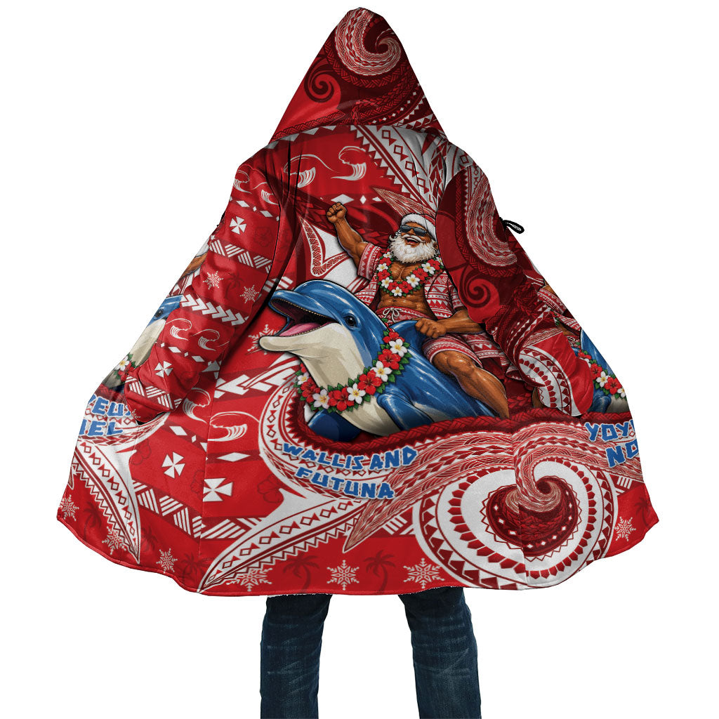 Wallis And Futuna Christmas Cloak Santa Riding Ocean Dolphin DT05 Unisex Red - Polynesian Pride