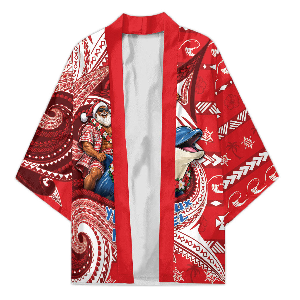Wallis And Futuna Christmas Kimono Santa Riding Ocean Dolphin DT05 Unisex Red - Polynesian Pride