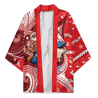 Wallis And Futuna Christmas Kimono Santa Riding Ocean Dolphin DT05 Unisex Red - Polynesian Pride