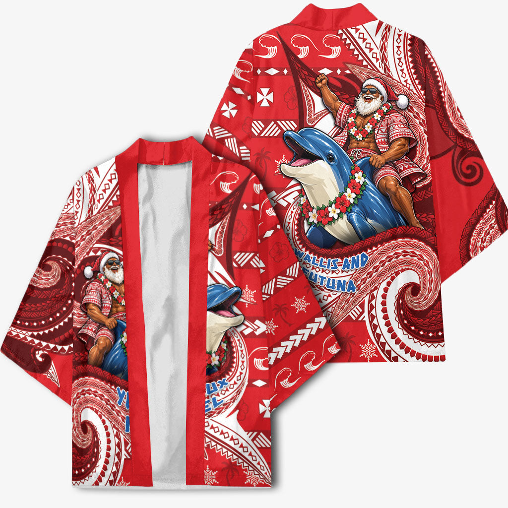 Wallis And Futuna Christmas Kimono Santa Riding Ocean Dolphin DT05 - Polynesian Pride