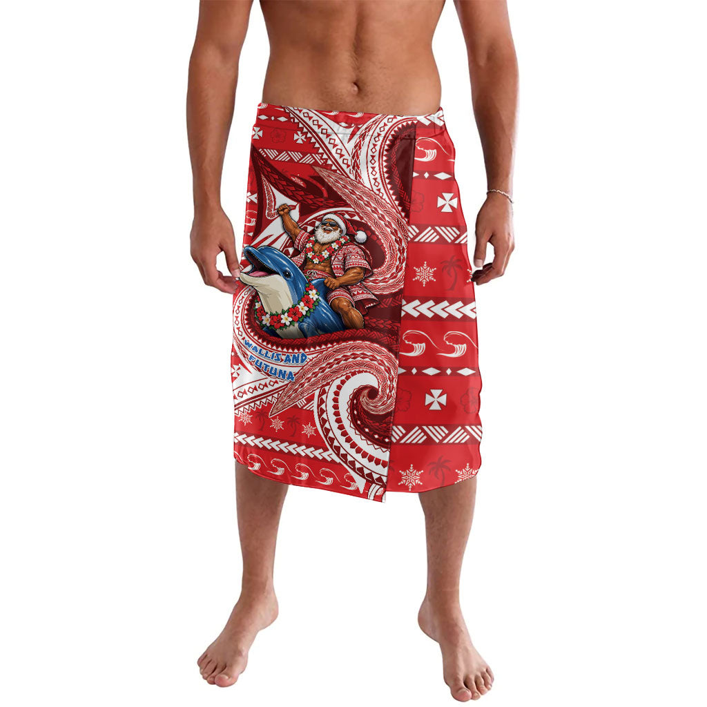 Wallis And Futuna Christmas Lavalava Santa Riding Ocean Dolphin DT05 Red - Polynesian Pride