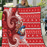 Wallis And Futuna Christmas Quilt Santa Riding Ocean Dolphin DT05 Red - Polynesian Pride