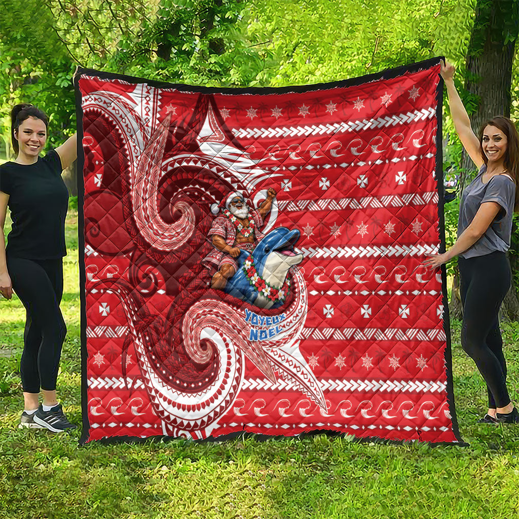 Wallis And Futuna Christmas Quilt Santa Riding Ocean Dolphin DT05 - Polynesian Pride