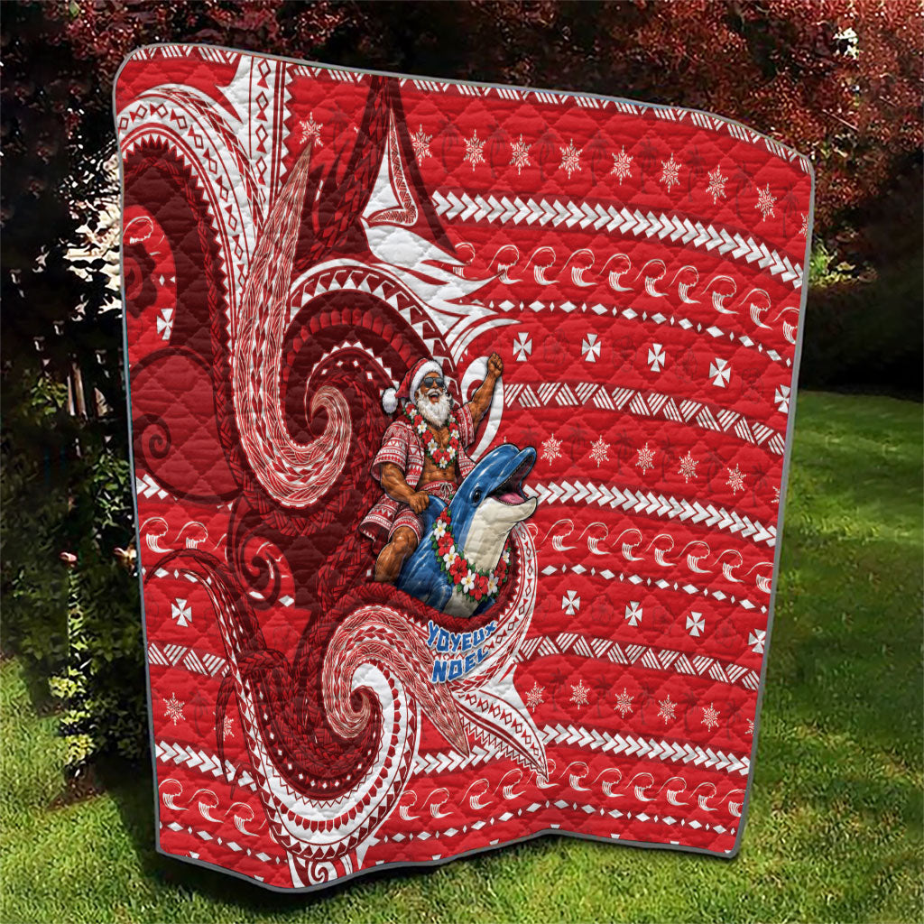 Wallis And Futuna Christmas Quilt Santa Riding Ocean Dolphin DT05 - Polynesian Pride