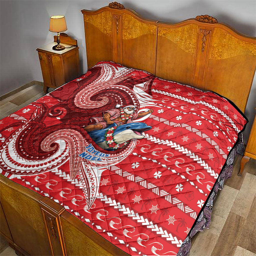 Wallis And Futuna Christmas Quilt Santa Riding Ocean Dolphin DT05 - Polynesian Pride