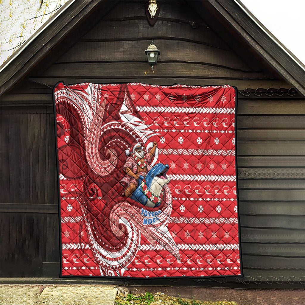Wallis And Futuna Christmas Quilt Santa Riding Ocean Dolphin DT05 - Polynesian Pride