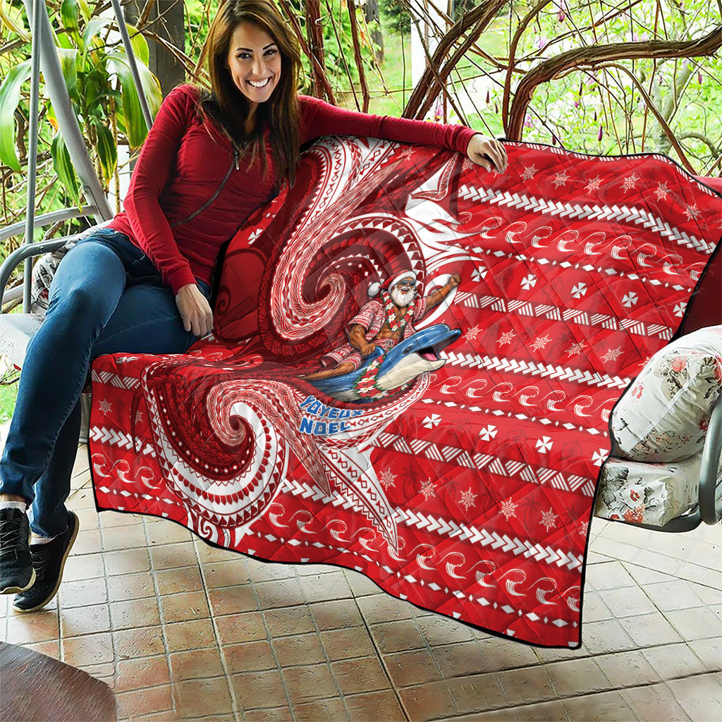 Wallis And Futuna Christmas Quilt Santa Riding Ocean Dolphin DT05 - Polynesian Pride