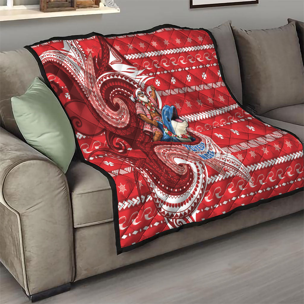Wallis And Futuna Christmas Quilt Santa Riding Ocean Dolphin DT05 - Polynesian Pride