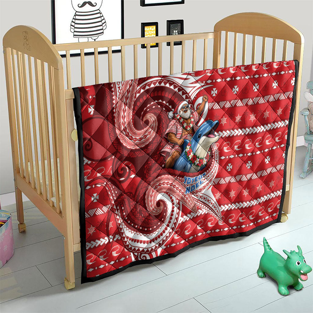 Wallis And Futuna Christmas Quilt Santa Riding Ocean Dolphin DT05 - Polynesian Pride