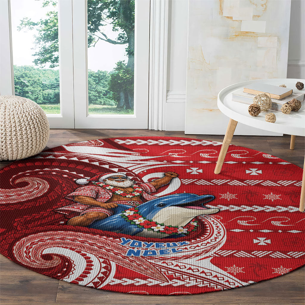 Wallis And Futuna Christmas Round Carpet Santa Riding Ocean Dolphin DT05 - Polynesian Pride