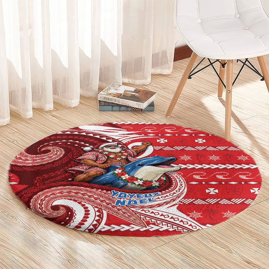 Wallis And Futuna Christmas Round Carpet Santa Riding Ocean Dolphin DT05 - Polynesian Pride