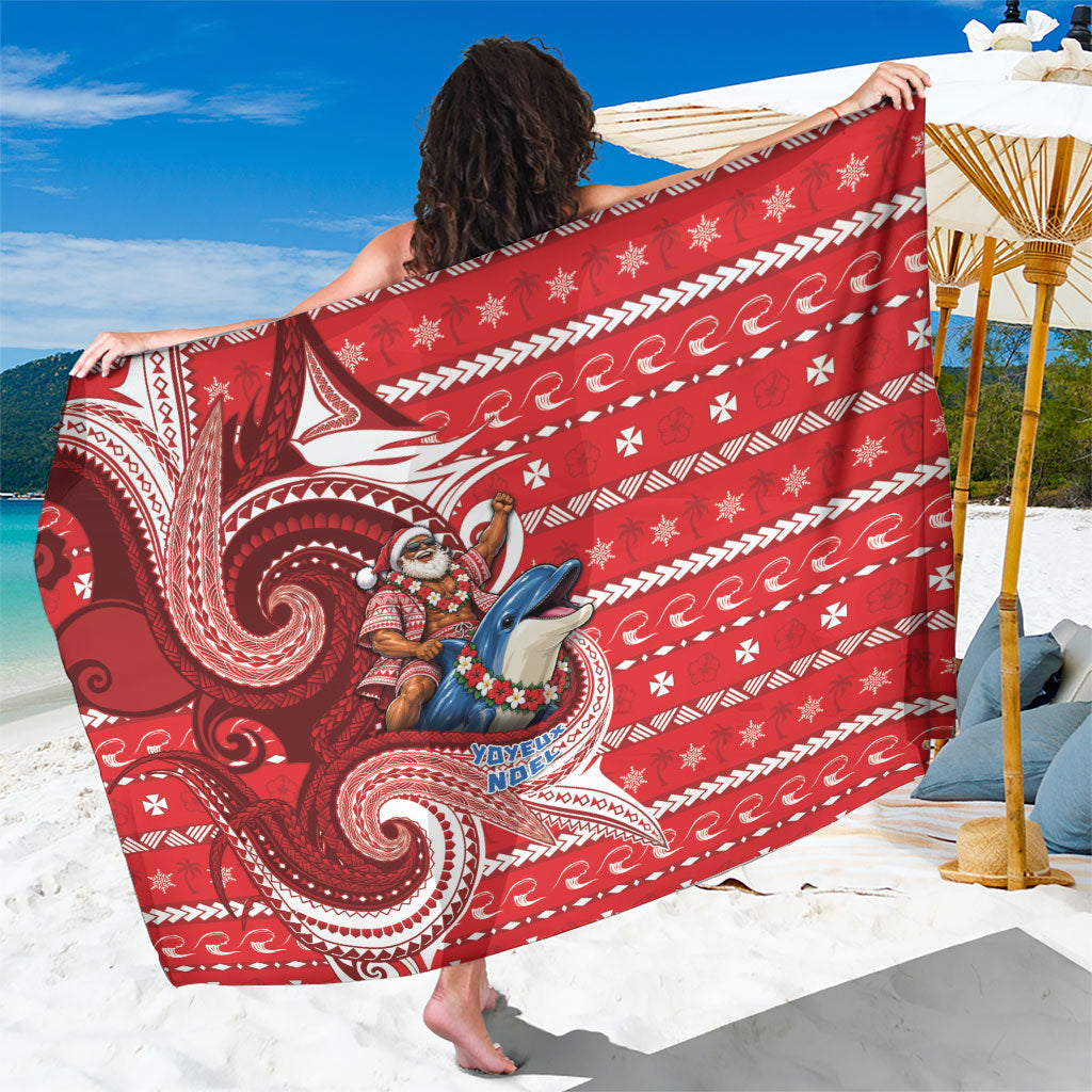 Wallis And Futuna Christmas Sarong Santa Riding Ocean Dolphin DT05 One Size 44 x 66 inches Red - Polynesian Pride