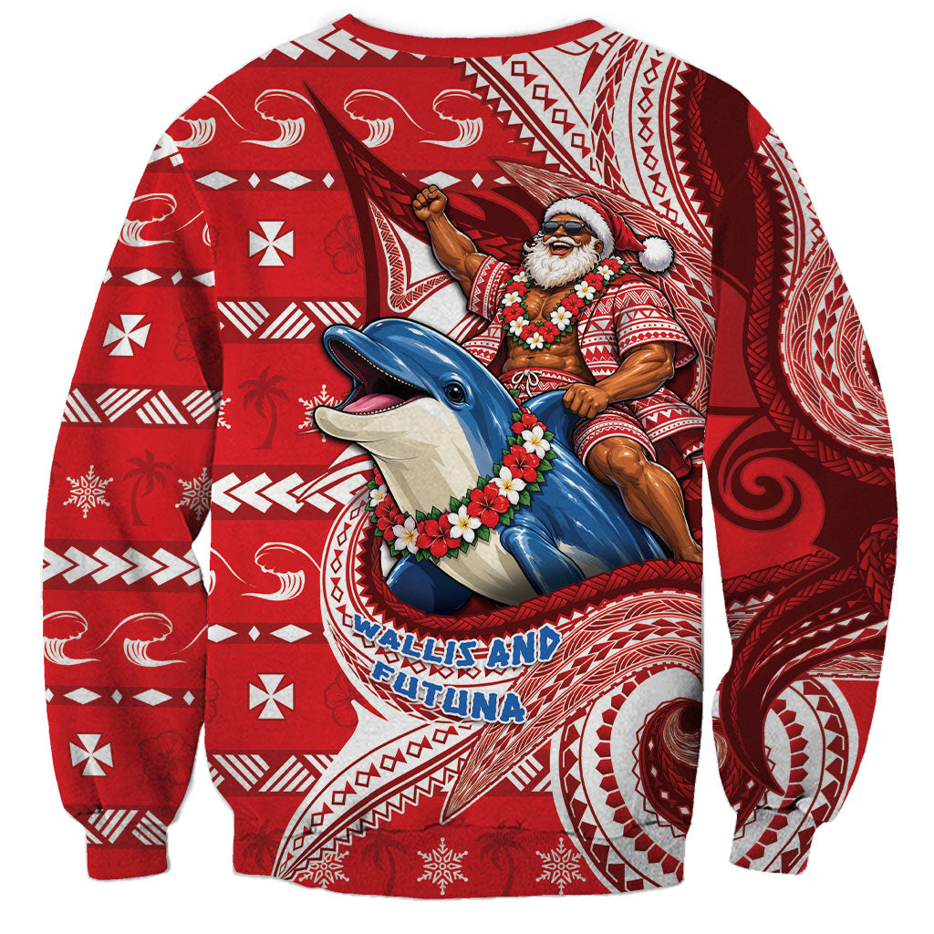 Wallis And Futuna Christmas Sweatshirt Santa Riding Ocean Dolphin DT05 - Polynesian Pride