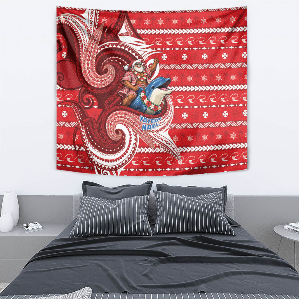 Wallis And Futuna Christmas Tapestry Santa Riding Ocean Dolphin DT05 - Polynesian Pride