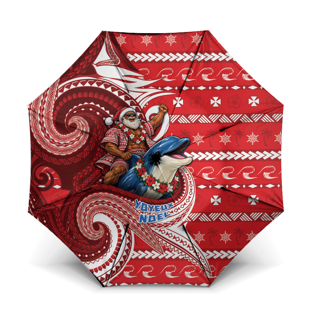 Wallis And Futuna Christmas Umbrella Santa Riding Ocean Dolphin DT05 One Size Folded 11.42 inch Opened Diameter 37.4 inch Red - Polynesian Pride