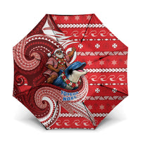 Wallis And Futuna Christmas Umbrella Santa Riding Ocean Dolphin DT05 One Size Folded 11.42 inch Opened Diameter 37.4 inch Red - Polynesian Pride