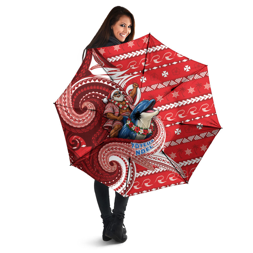 Wallis And Futuna Christmas Umbrella Santa Riding Ocean Dolphin DT05 - Polynesian Pride