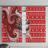 Wallis And Futuna Christmas Window Curtain Santa Riding Ocean Dolphin DT05 With Hooks Red - Polynesian Pride