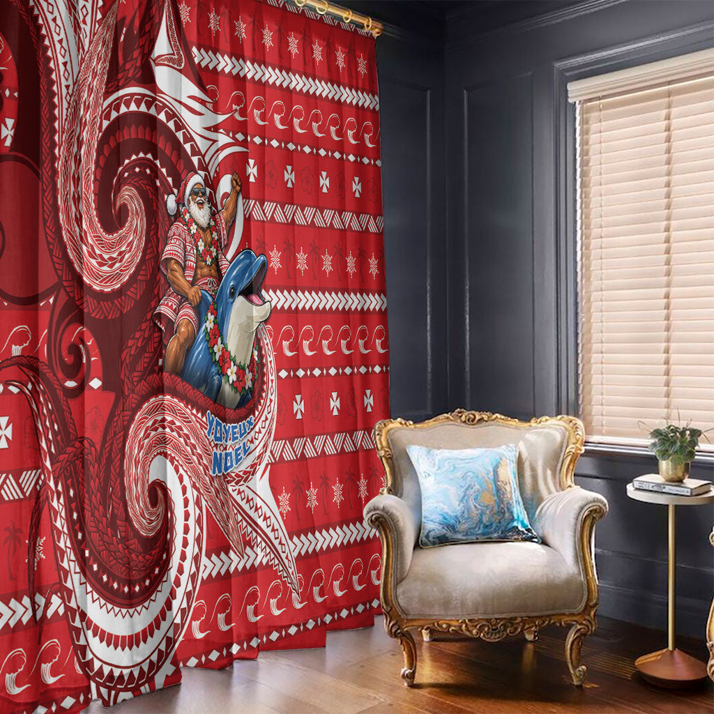 Wallis And Futuna Christmas Window Curtain Santa Riding Ocean Dolphin DT05 - Polynesian Pride