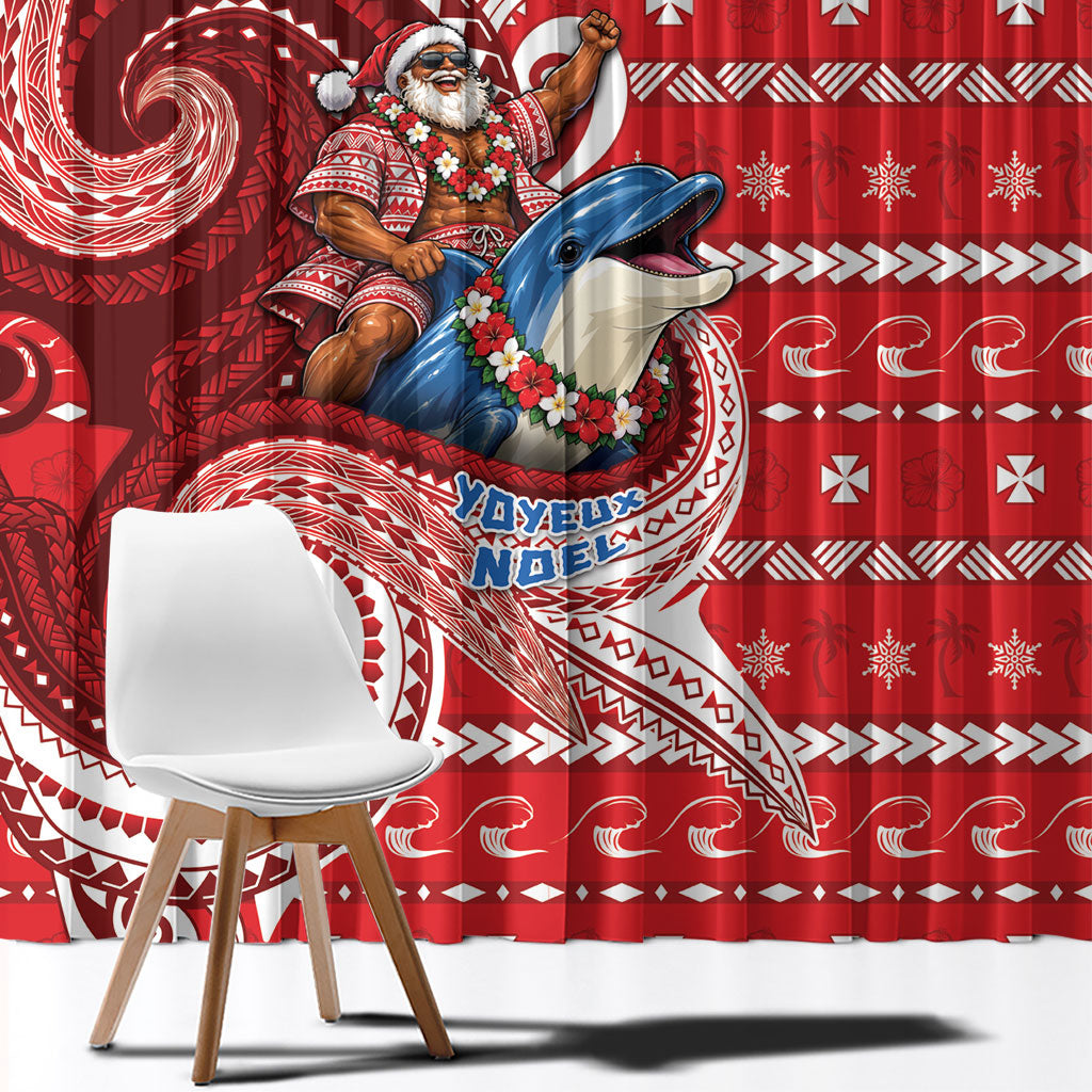 Wallis And Futuna Christmas Window Curtain Santa Riding Ocean Dolphin DT05 - Polynesian Pride