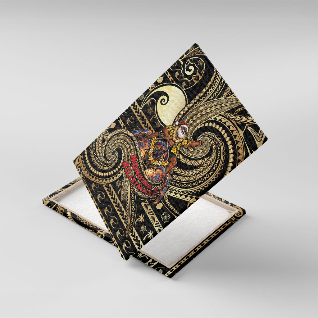 Niue Christmas Canvas Wall Art Santa Riding Coconut Crab DT05 With Frame Gold - Polynesian Pride