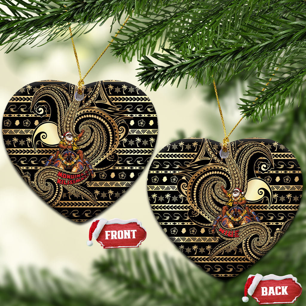Niue Christmas Ceramic Ornament Santa Riding Coconut Crab DT05 Heart Gold - Polynesian Pride