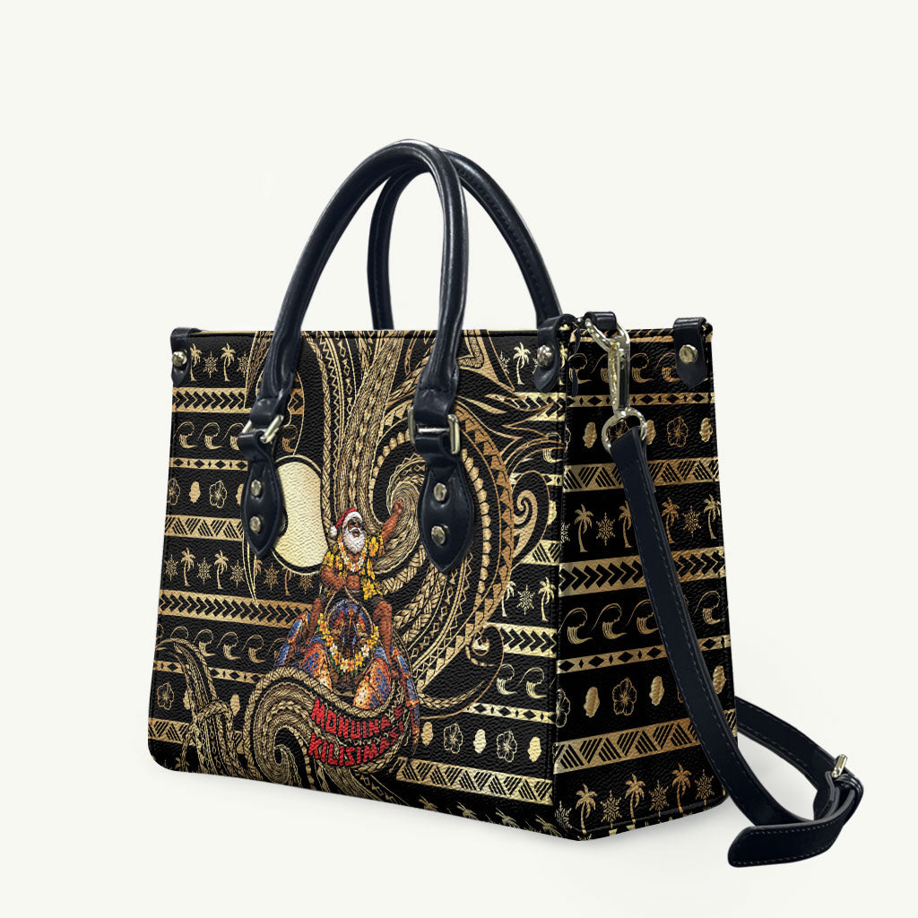 Niue Christmas Leather Bag Santa Riding Coconut Crab DT05 Gold - Polynesian Pride