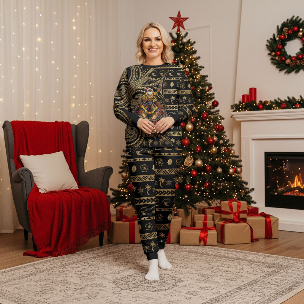 Niue Christmas Pajama Set Santa Riding Coconut Crab DT05 Women Gold - Polynesian Pride