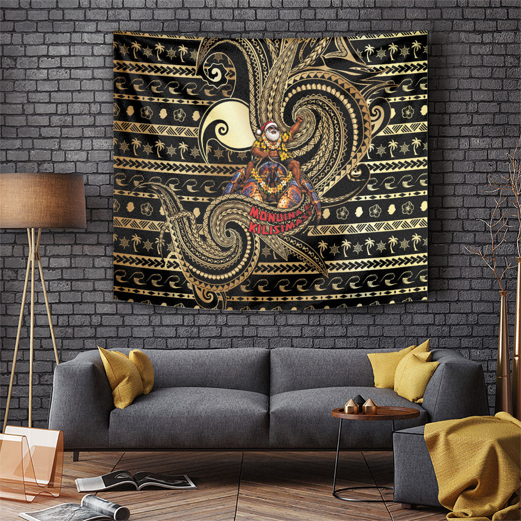 Niue Christmas Tapestry Santa Riding Coconut Crab DT05 Gold - Polynesian Pride