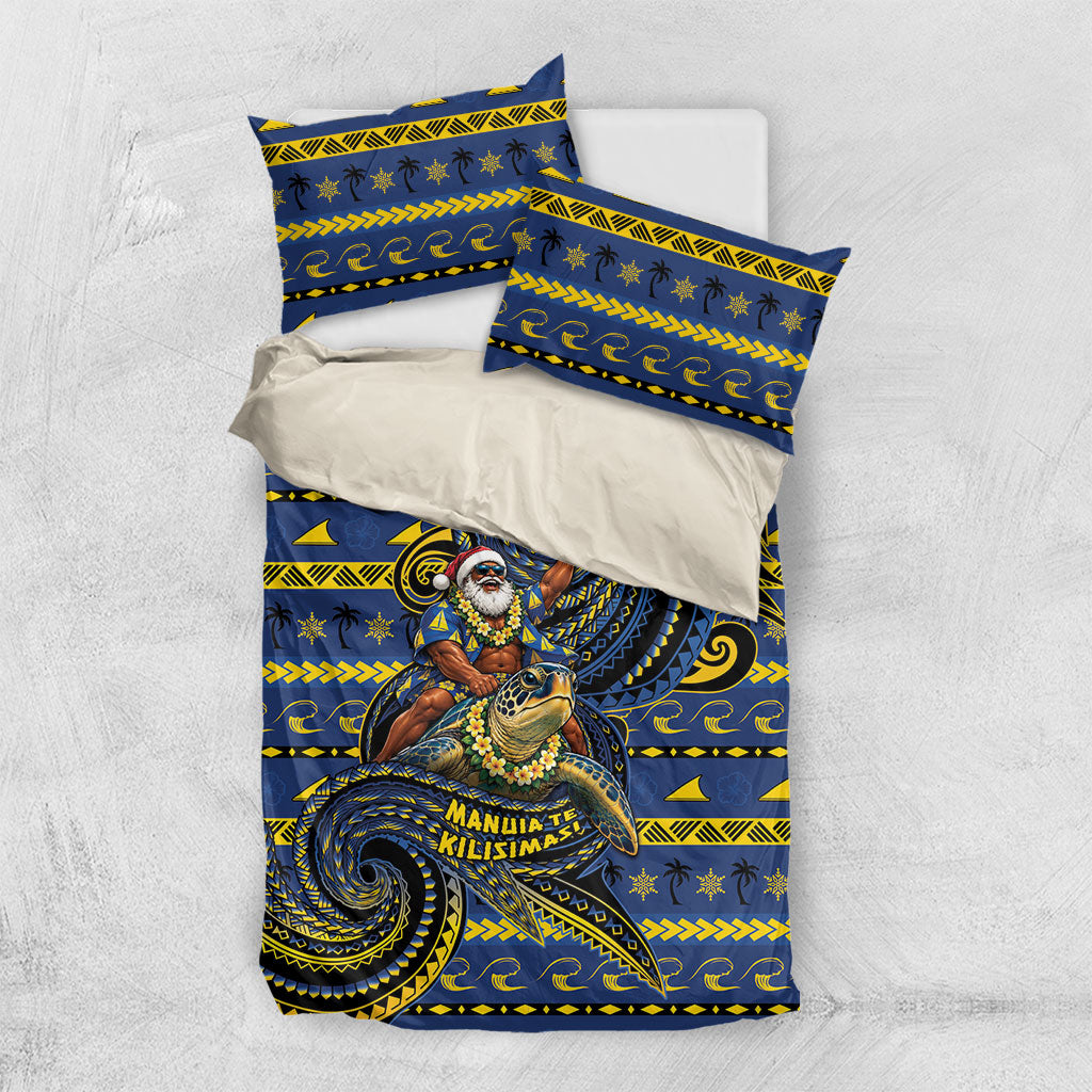 Tokelau Christmas Bedding Set Santa Riding Sea Turtle DT05 US Twin 172cm x 218cm Navy - Polynesian Pride
