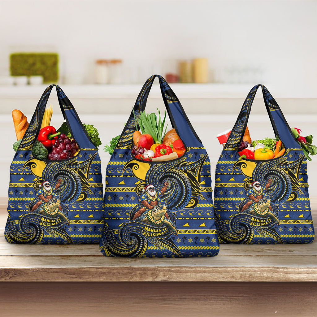 Tokelau Christmas Grocery Bag Santa Riding Sea Turtle DT05 3-pack One Size Navy - Polynesian Pride