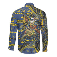 Tokelau Christmas Long Sleeve Button Shirt Santa Riding Sea Turtle DT05 - Polynesian Pride