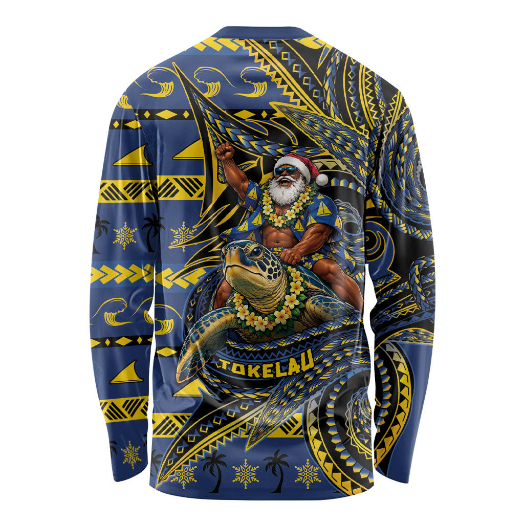 Tokelau Christmas Long Sleeve Shirt Santa Riding Sea Turtle DT05 - Polynesian Pride