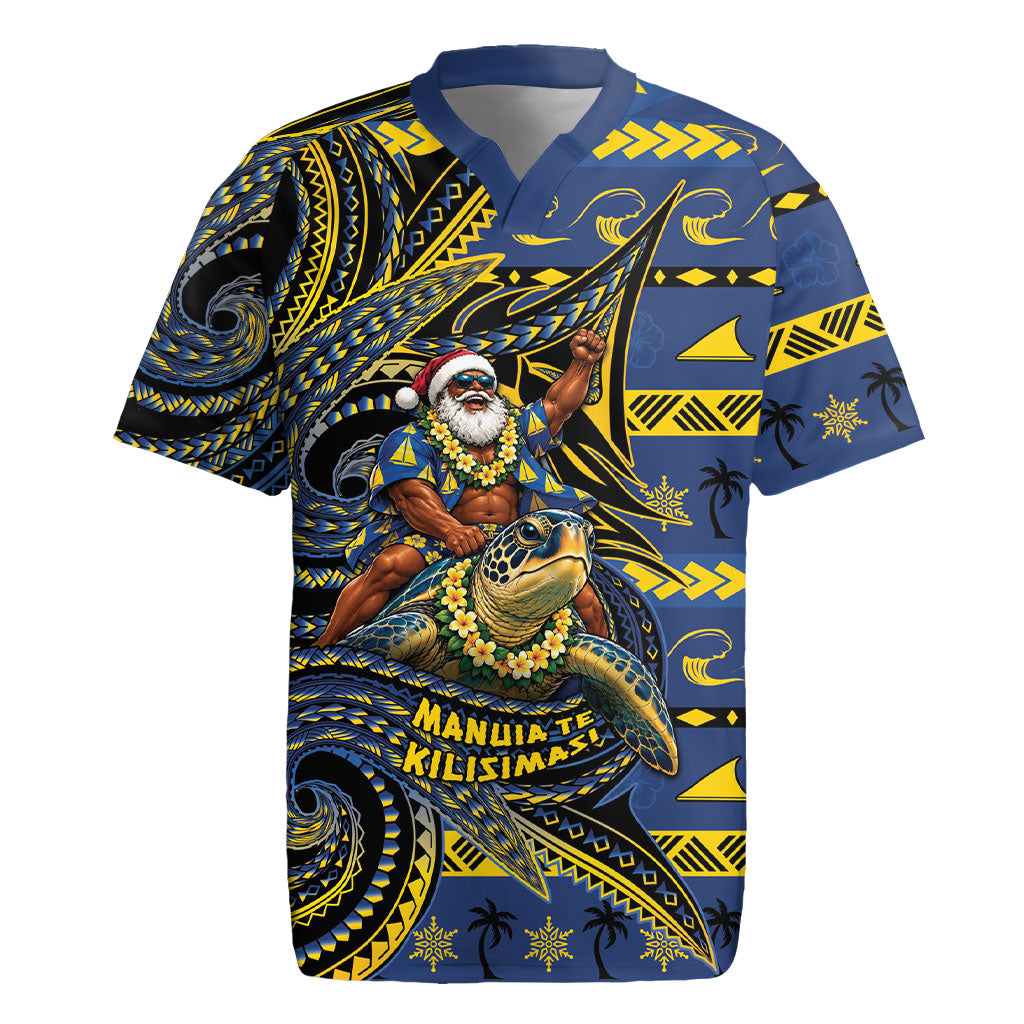 Tokelau Christmas Rugby Jersey Santa Riding Sea Turtle DT05 Navy - Polynesian Pride