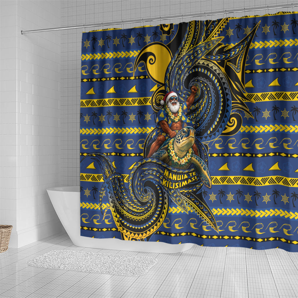 Tokelau Christmas Shower Curtain Santa Riding Sea Turtle DT05 - Polynesian Pride