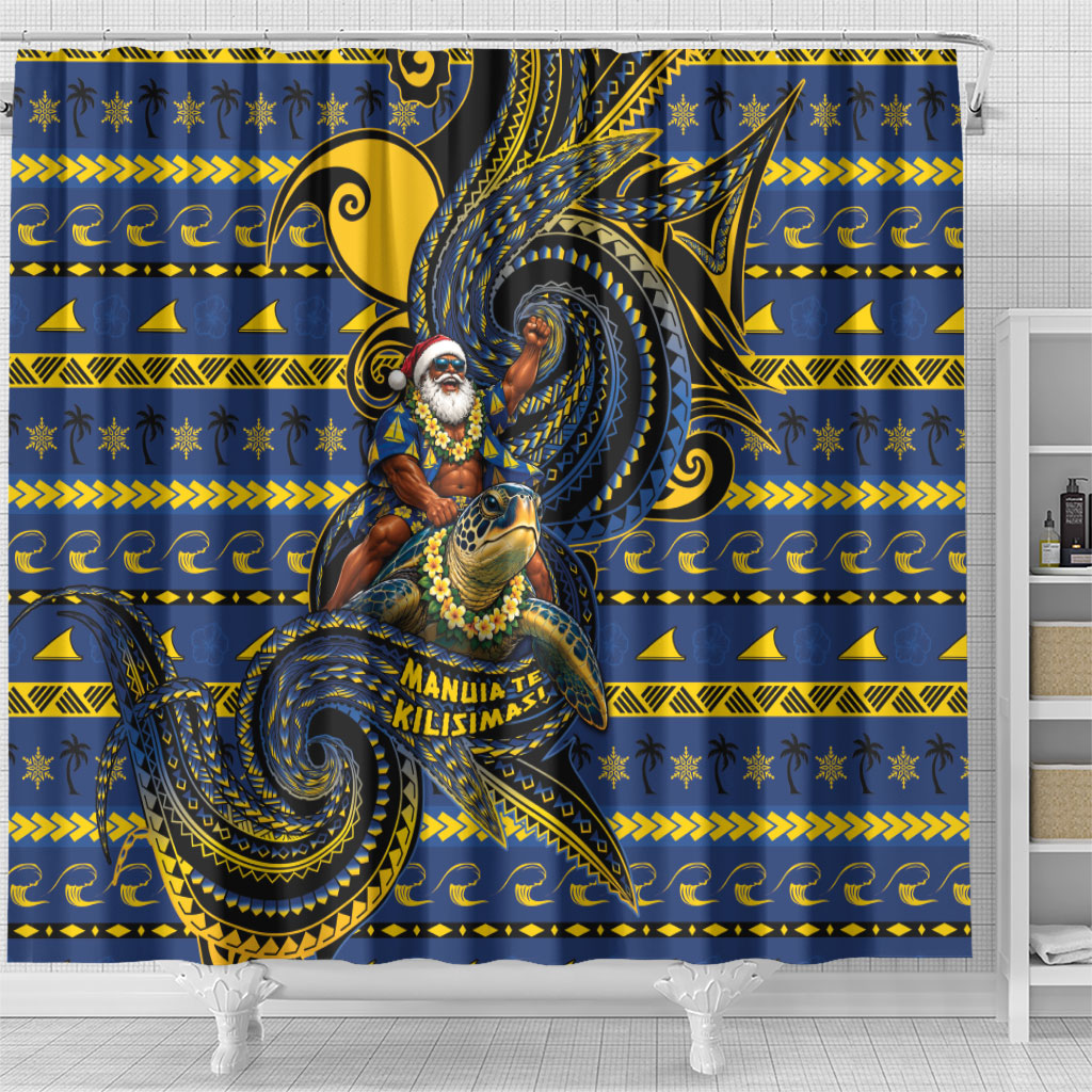 Tokelau Christmas Shower Curtain Santa Riding Sea Turtle DT05 - Polynesian Pride