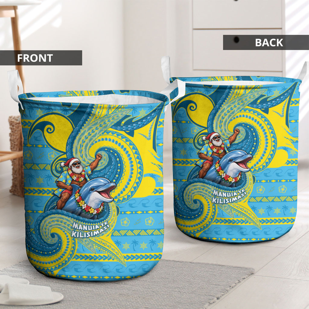 Tuvalu Christmas Laundry Basket Santa Riding Ocean Dolphin DT05 - Polynesian Pride