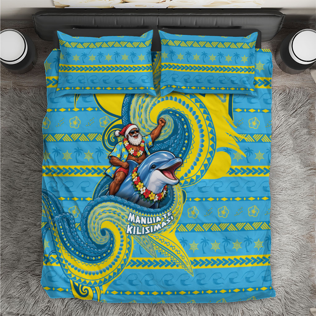 Tuvalu Christmas Bedding Set Santa Riding Ocean Dolphin DT05 Blue - Polynesian Pride