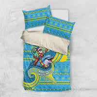 Tuvalu Christmas Bedding Set Santa Riding Ocean Dolphin DT05 US Twin 172cm x 218cm Blue - Polynesian Pride