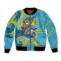 Tuvalu Christmas Bomber Jacket Santa Riding Ocean Dolphin DT05 Unisex Blue - Polynesian Pride