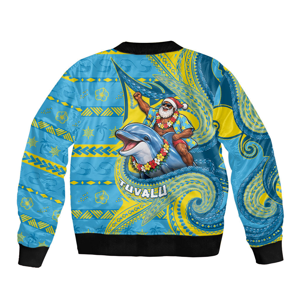 Tuvalu Christmas Bomber Jacket Santa Riding Ocean Dolphin DT05 - Polynesian Pride