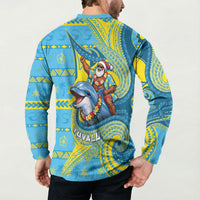 Tuvalu Christmas Button Sweatshirt Santa Riding Ocean Dolphin DT05 - Polynesian Pride