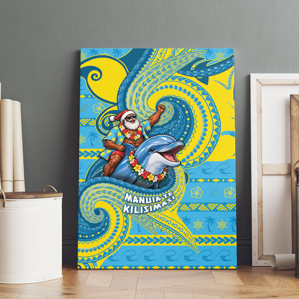 Tuvalu Christmas Canvas Wall Art Santa Riding Ocean Dolphin DT05 - Polynesian Pride