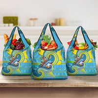 Tuvalu Christmas Grocery Bag Santa Riding Ocean Dolphin DT05 3-pack One Size Blue - Polynesian Pride