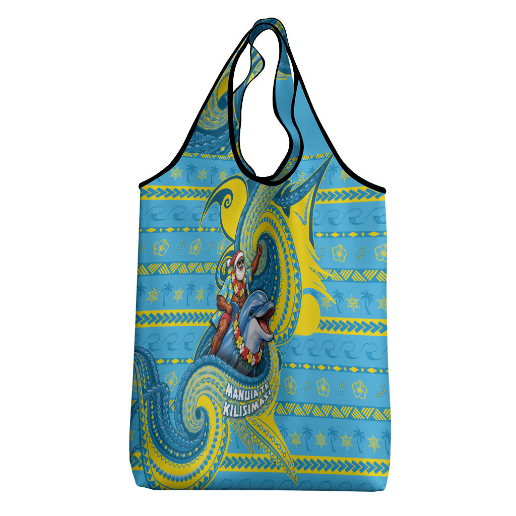 Tuvalu Christmas Grocery Bag Santa Riding Ocean Dolphin DT05 - Polynesian Pride