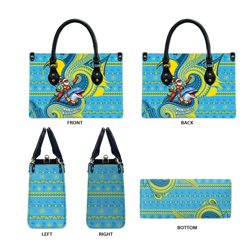 Tuvalu Christmas Leather Bag Santa Riding Ocean Dolphin DT05 - Polynesian Pride