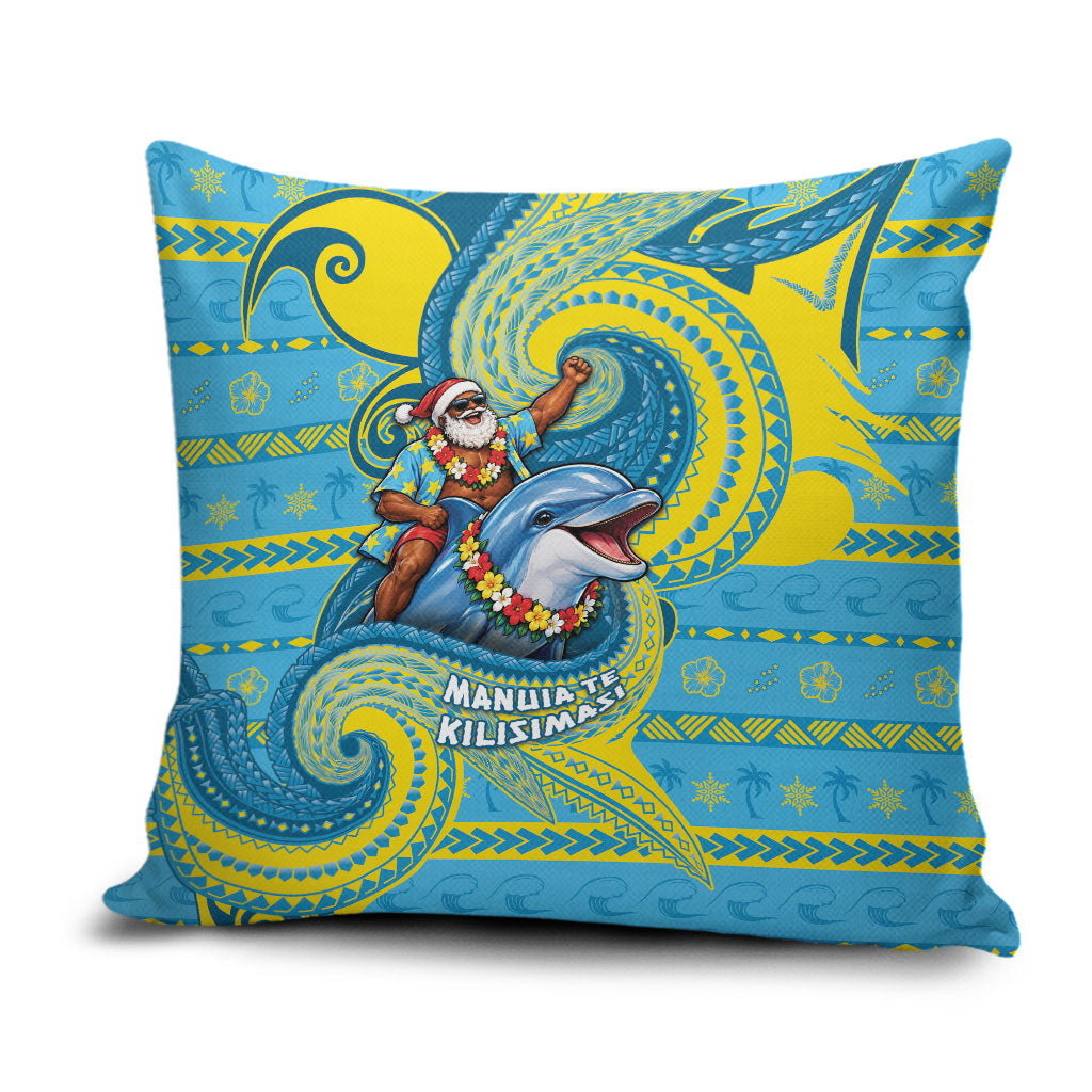 Tuvalu Christmas Pillow Cover Santa Riding Ocean Dolphin DT05 Blue - Polynesian Pride