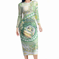 Hawaii Pineapple Long Sleeve Bodycon Dress Cute Cosplay Turtle Plumeria Spiral DT05 Long Dress Mint - Polynesian Pride